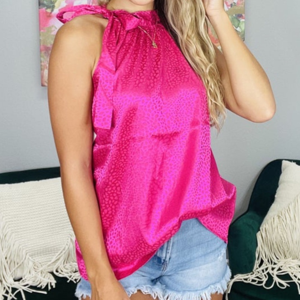 ⭐️ New - First Love - Link Leopard Silky Halter Blouse - Women's Small